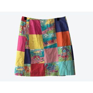 Lilly Pulitzer Women's Size 8 Unlined Colorblock Beach Scene Skirt Pink Yellow